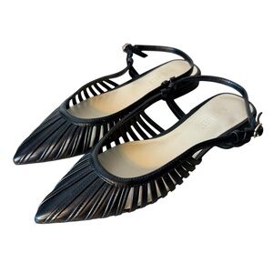 NINE WEST New Duria Flats Sling Back Sandals Pointy Toe Strappy Buckle Black 8